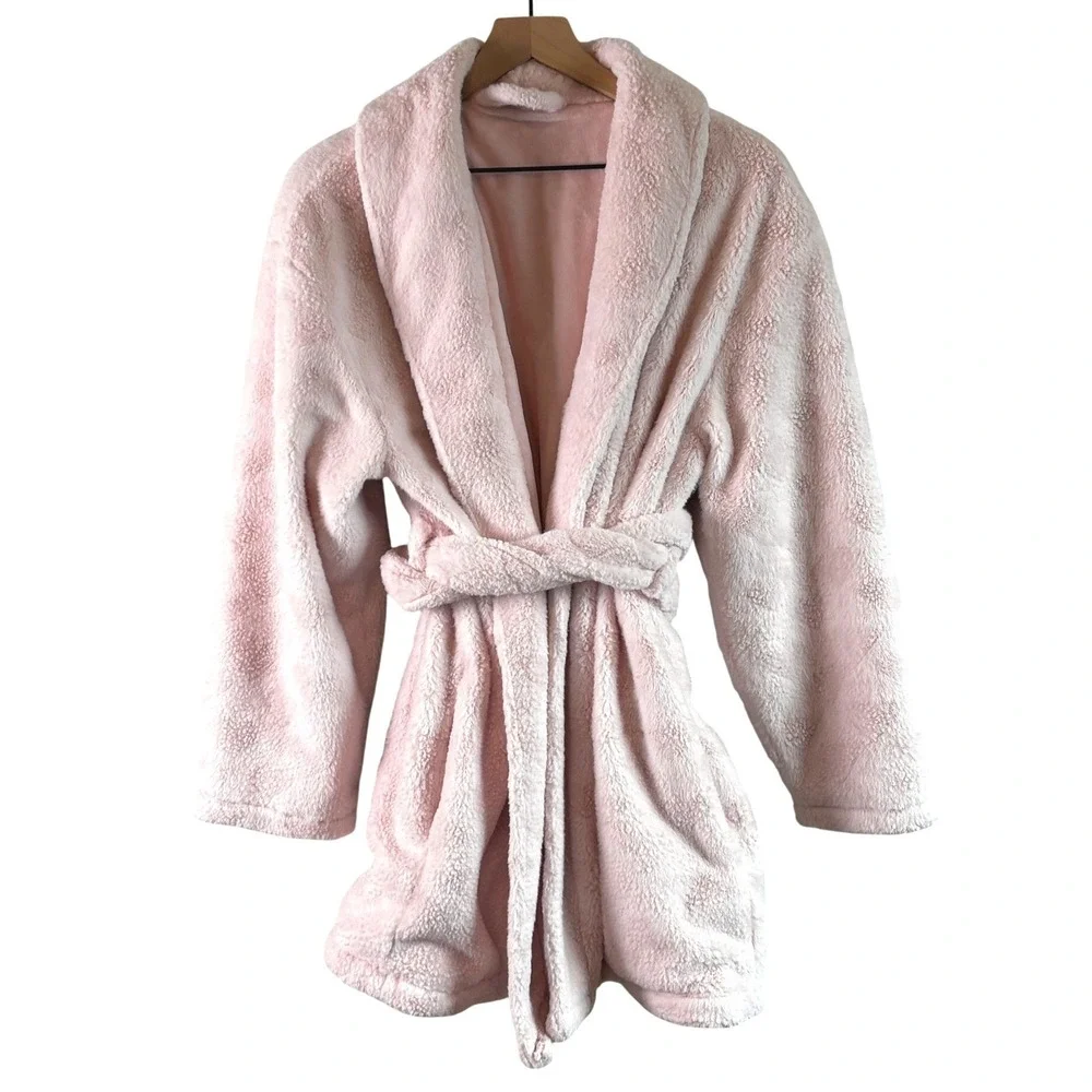Pottery Barn Teen Soft Plush Fuzzy‎ Robe Cozy Pink S/M Fully Lined Warm